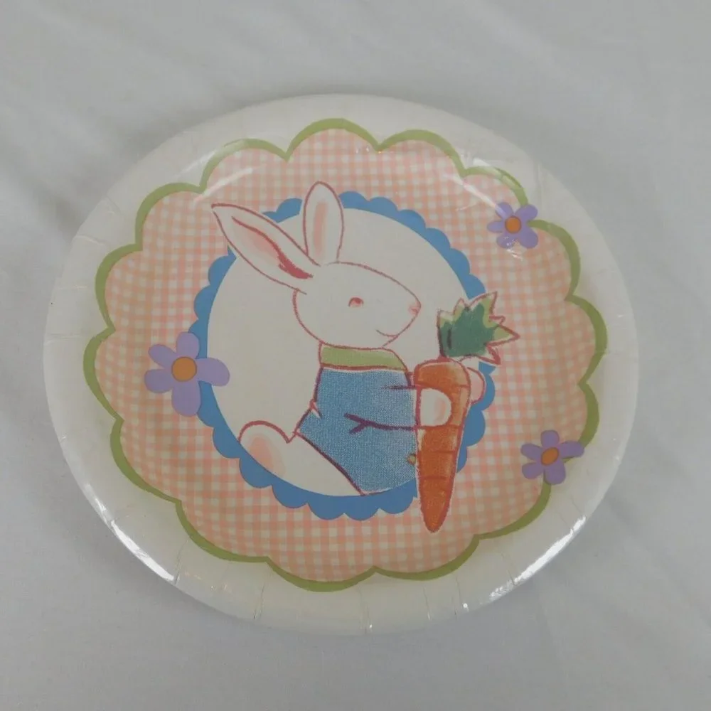 4 Pkgs Easter Holiday Paper Plates Dinner Snack Bunny Rabbit Carrot NIP Check